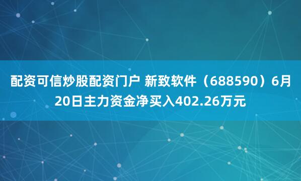配资可信炒股配资门户 新致软件（688590）6月20日主力资金净买入402.26万元